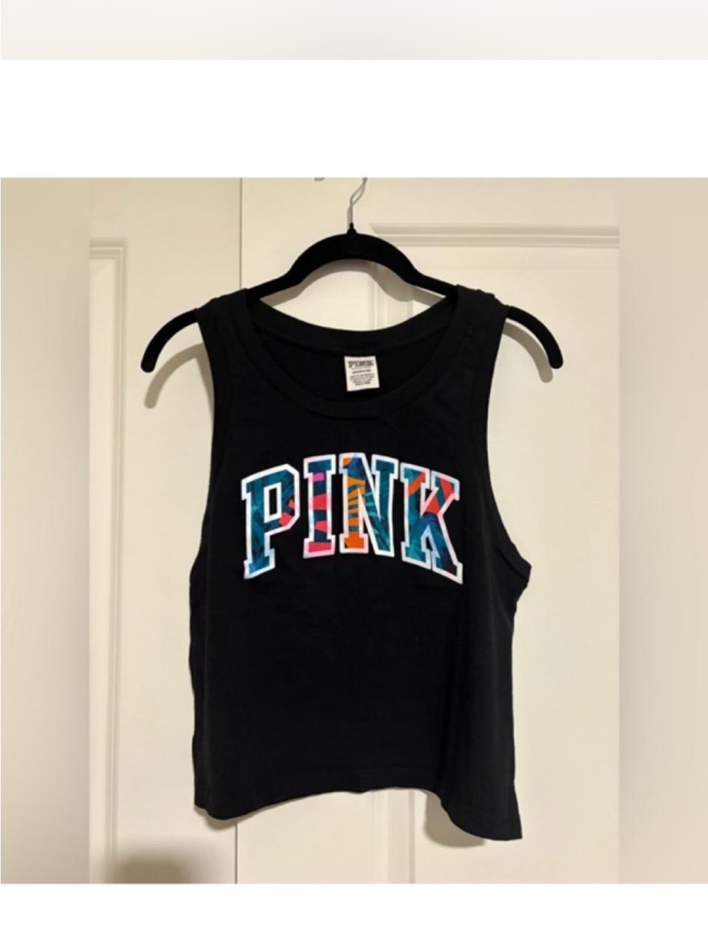 PINK Victoria's Secret Black Tank Top with Multicolor Logo